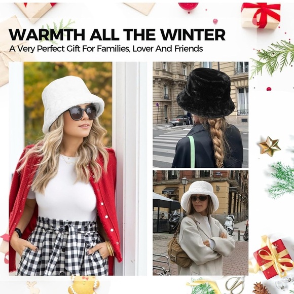 Faux Fur Furry Bucket Hat Winter Warm Unisex Adjustable Lightweight Black - Picture 5 of 7